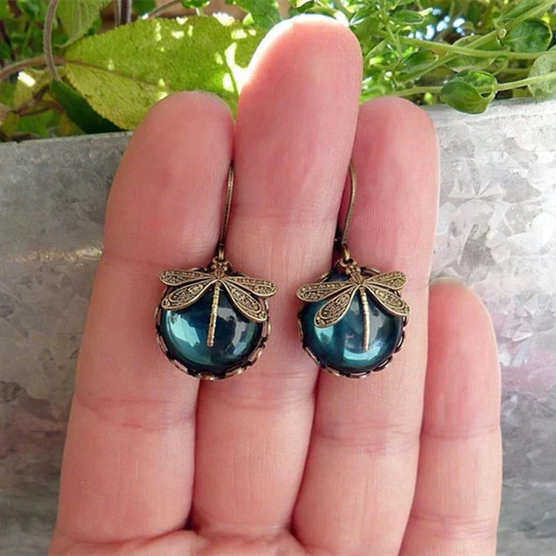 Vintage-Inspired Antique Gold Dragonfly Earrings - Threadford