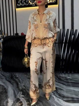 Classic And Stylish Unique Flower Print Elastic Pocket Pants - Threadford
