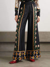 Unique Retro Print Tight Waist Wide Leg Pants - Threadford