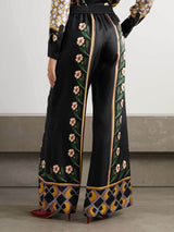 Unique Retro Print Tight Waist Wide Leg Pants - Threadford