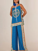 Classic Unique Floral Print Elastic Waist Pocket Loose Wide Leg Pants - Threadford