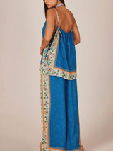 Classic Unique Floral Print Elastic Waist Pocket Loose Wide Leg Pants - Threadford