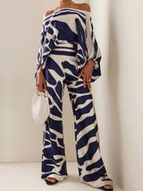 Exquisite Abstract Print Satin Wide-leg Pants - Threadford
