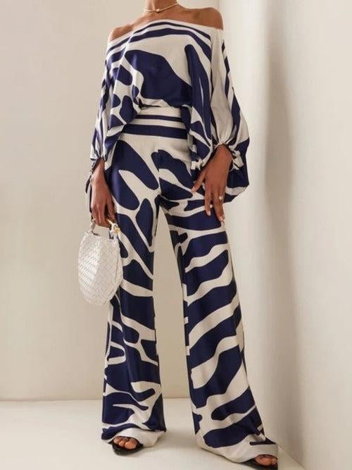 Exquisite Abstract Print Satin Wide-leg Pants - Threadford