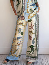 Unique Deep Sea Floral Print Loose Wide-leg Pants - Threadford