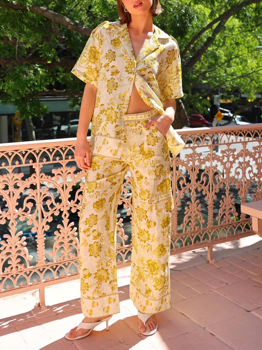 Sunny Flower Print Pocket Overalls - Threadford