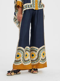Pantaloni larghi e larghi con stampa floreale retrò unica