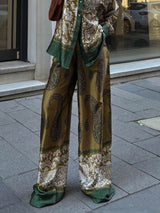 Modern Feel Contrast Color Paisley Unique Print Elastic Waist Pocketed Pants - Threadford