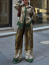 Modern Feel Contrast Color Paisley Unique Print Elastic Waist Pocketed Pants - Threadford