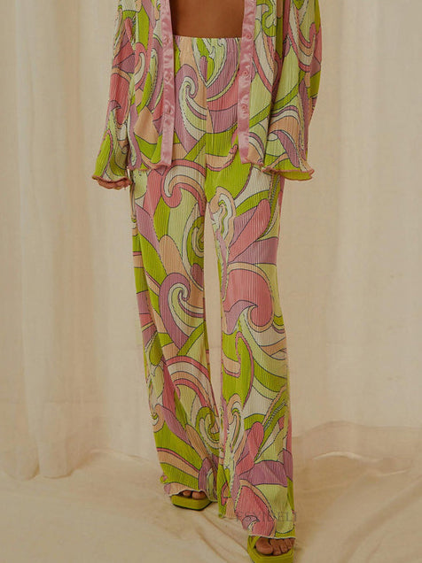 Unique Painted Print Pleated Loose Wide-leg Pants - Threadford