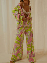 Unique Painted Print Pleated Loose Wide-leg Pants - Threadford