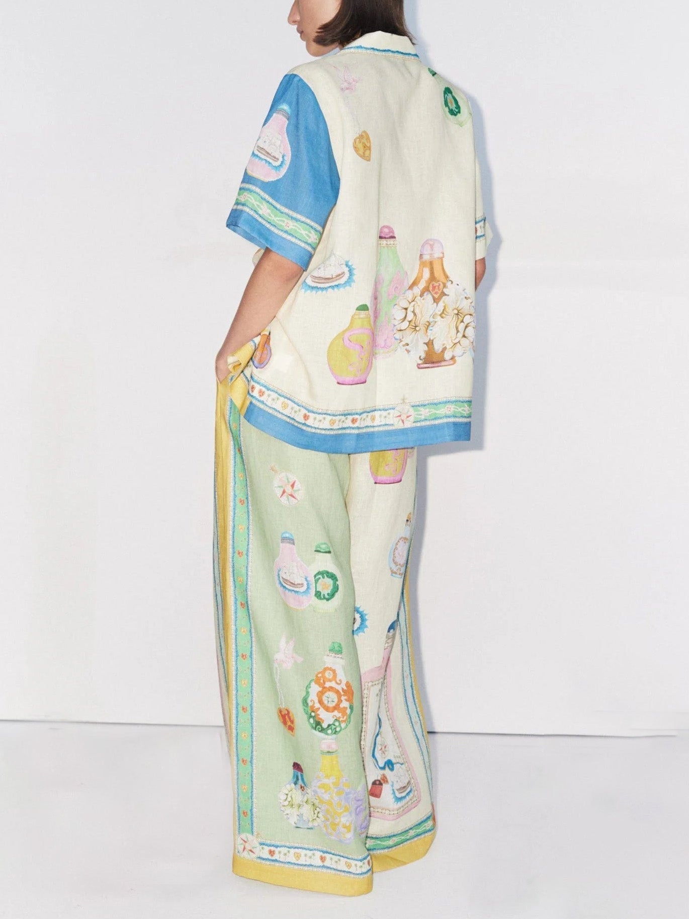 Exquisite Vintage Court Painted Print Wide Leg Pants - Threadford