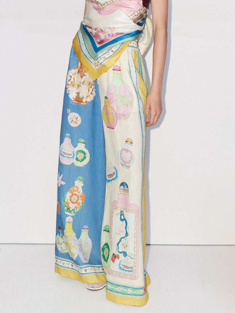 Exquisite Vintage Court Painted Print Wide Leg Pants - Threadford