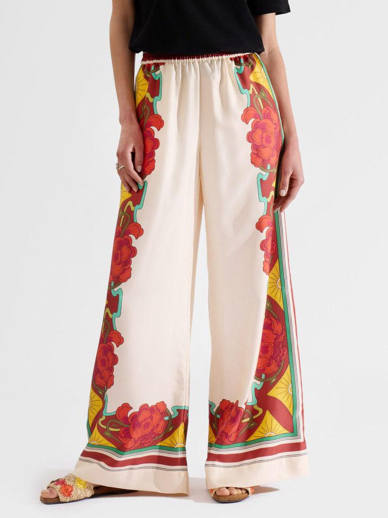 Exquisite Floral Print Elastic Waist Wide-leg Pants - Threadford