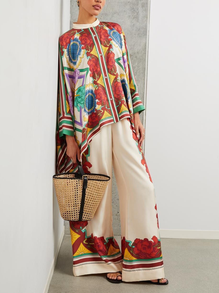 Exquisite Floral Print Elastic Waist Wide-leg Pants - Threadford