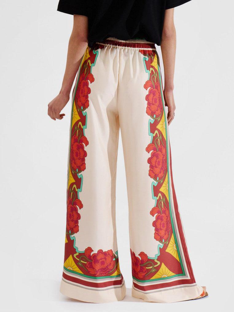 Exquisite Floral Print Elastic Waist Wide-leg Pants - Threadford