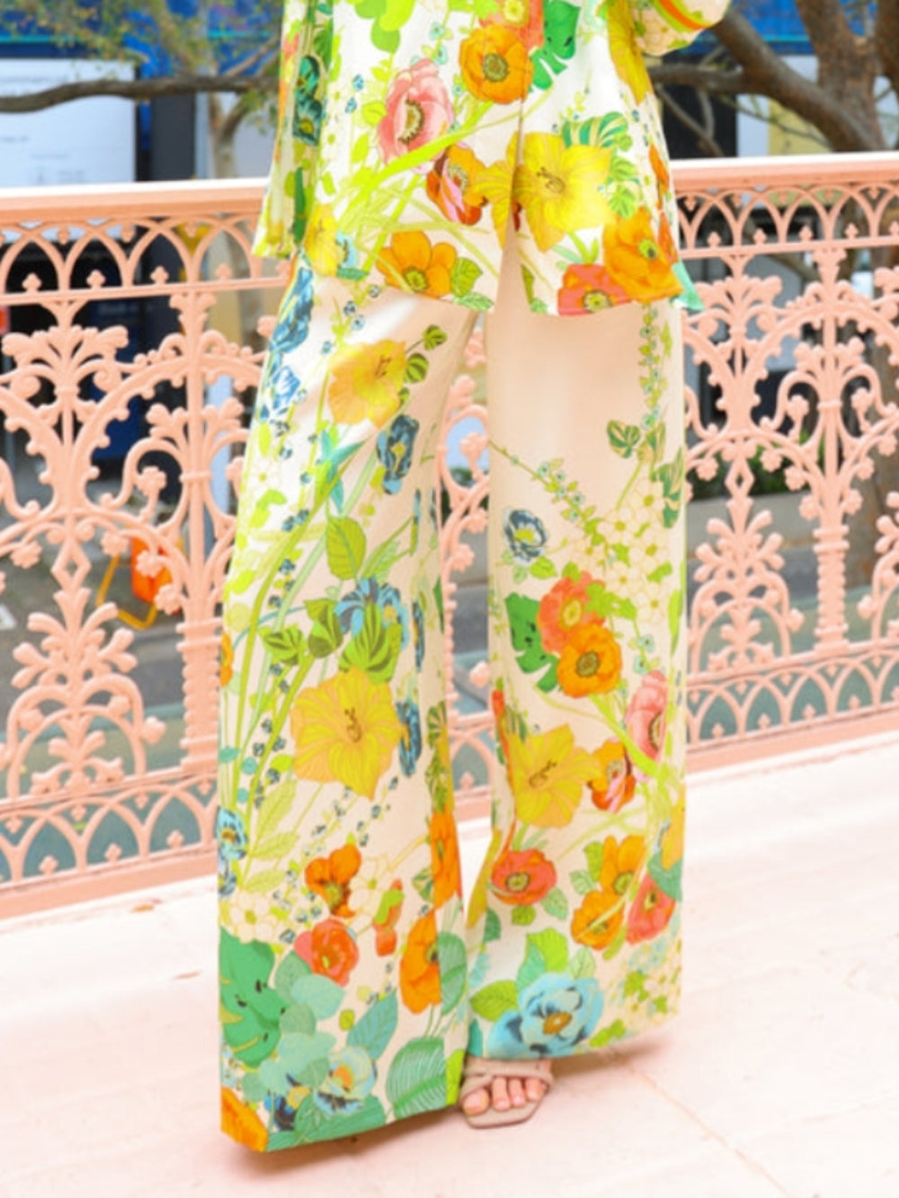 Floral Print Wide Leg Loose Pocket Pants - Threadford