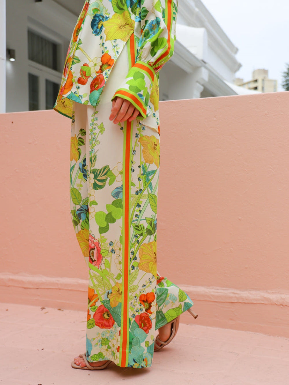 Floral Print Wide Leg Loose Pocket Pants - Threadford