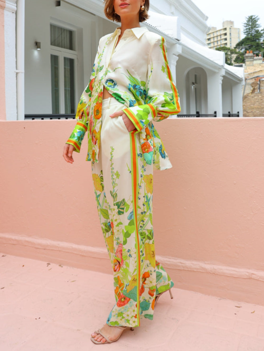 Floral Print Wide Leg Loose Pocket Pants - Threadford