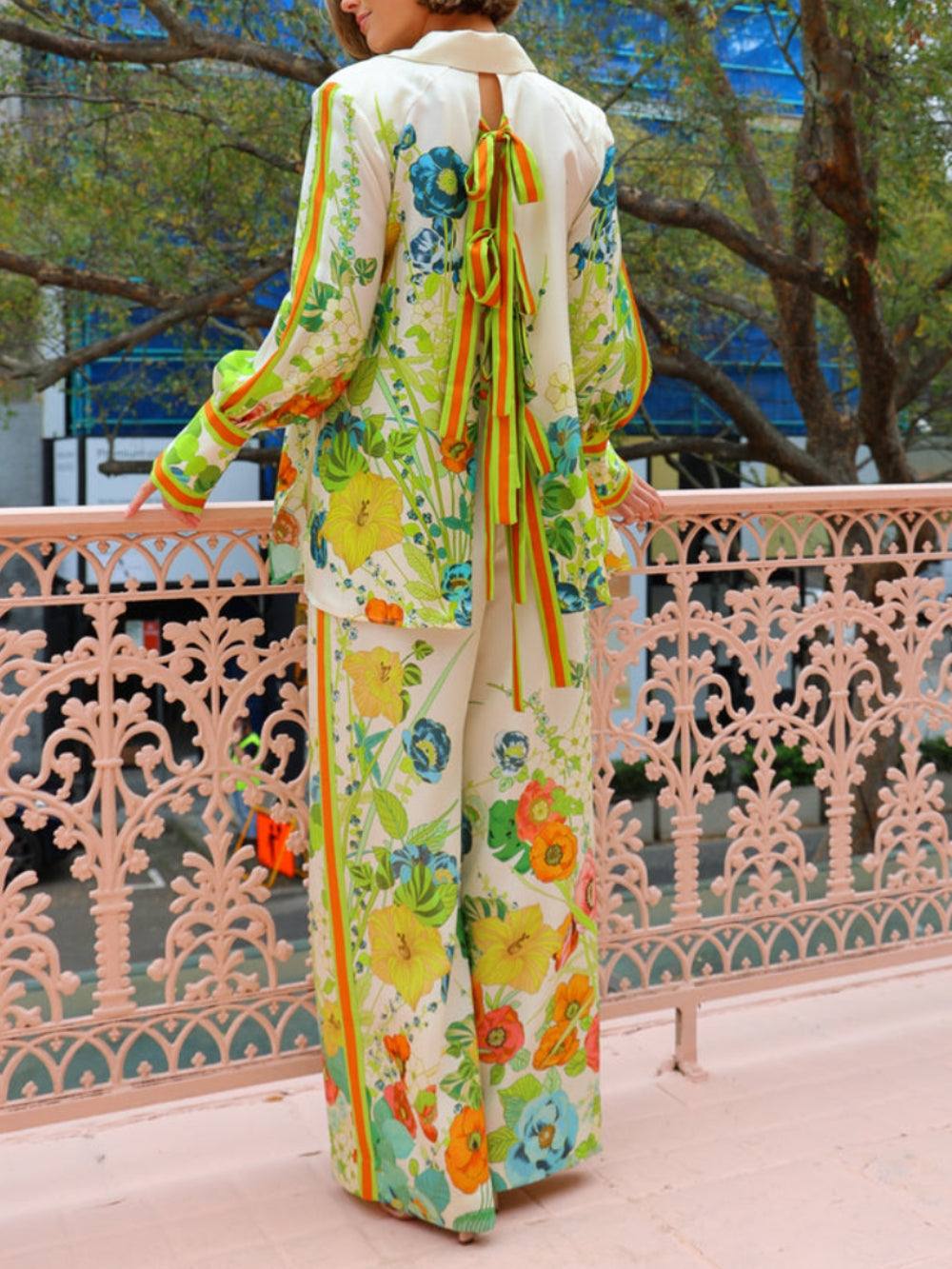 Floral Print Wide Leg Loose Pocket Pants - Threadford