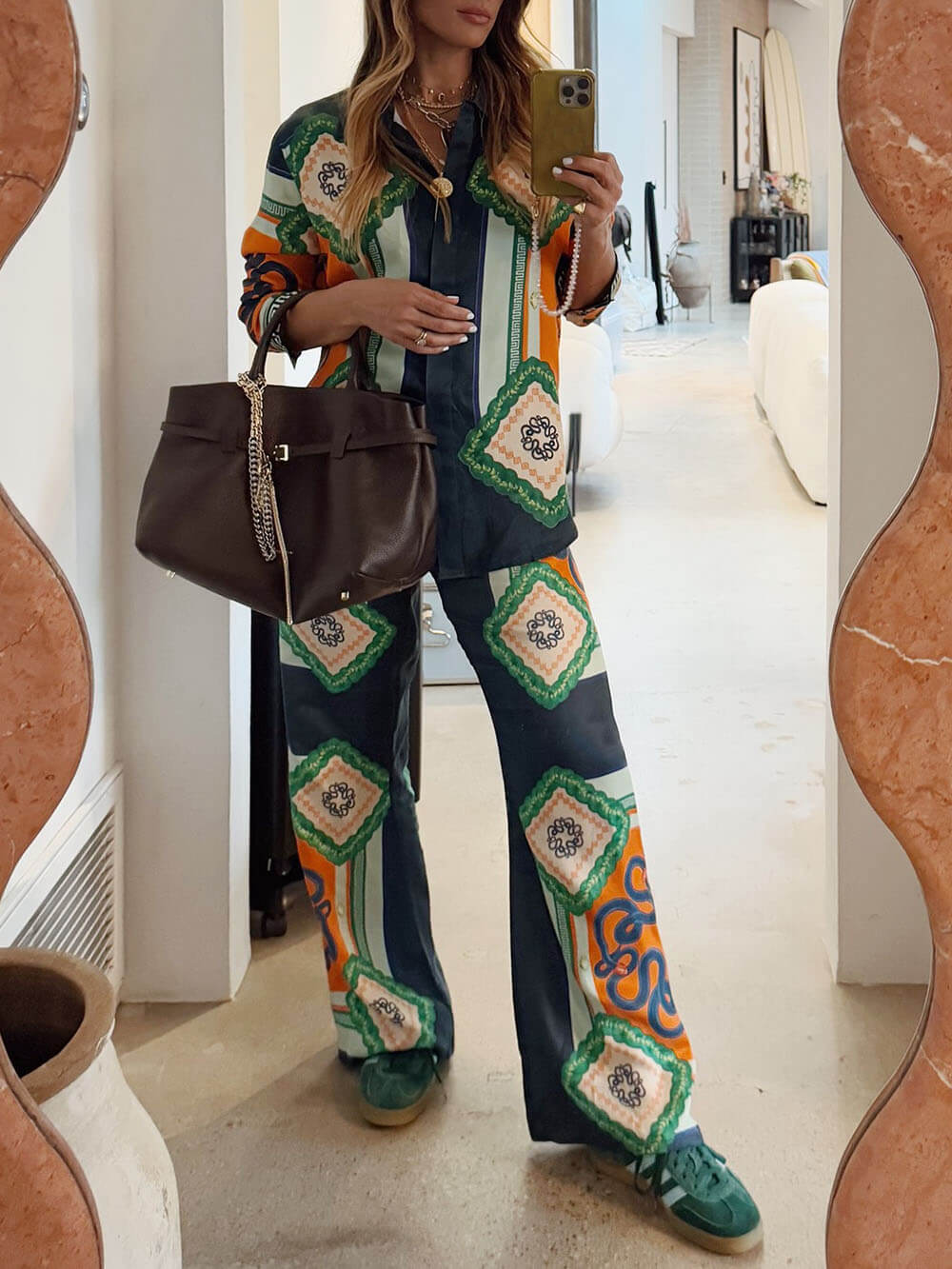 One-Of-A-Kind Unique Coral Graphic Print Elastic Waist Pocketed Wide Leg Pants - Threadford