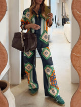 One-Of-A-Kind Unique Coral Graphic Print Elastic Waist Pocketed Wide Leg Pants - Threadford