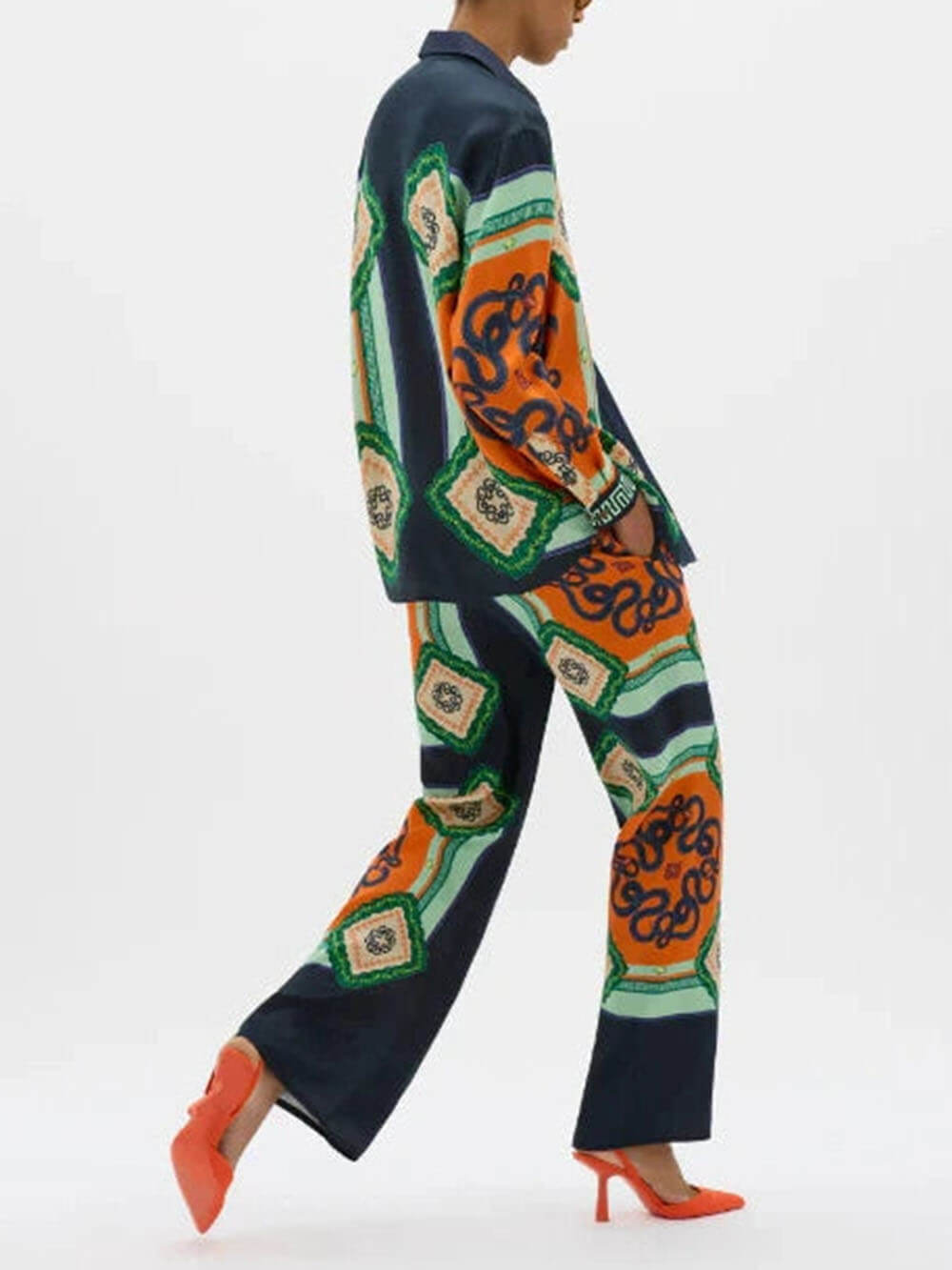 One-Of-A-Kind Unique Coral Graphic Print Elastic Waist Pocketed Wide Leg Pants - Threadford