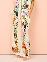 Satin Unique Print Elastic Waist Pocketed Wide Leg Pants - Threadford