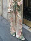 Unique Floral Loose Printed Stretch Waist Wide Leg Pants - Threadford