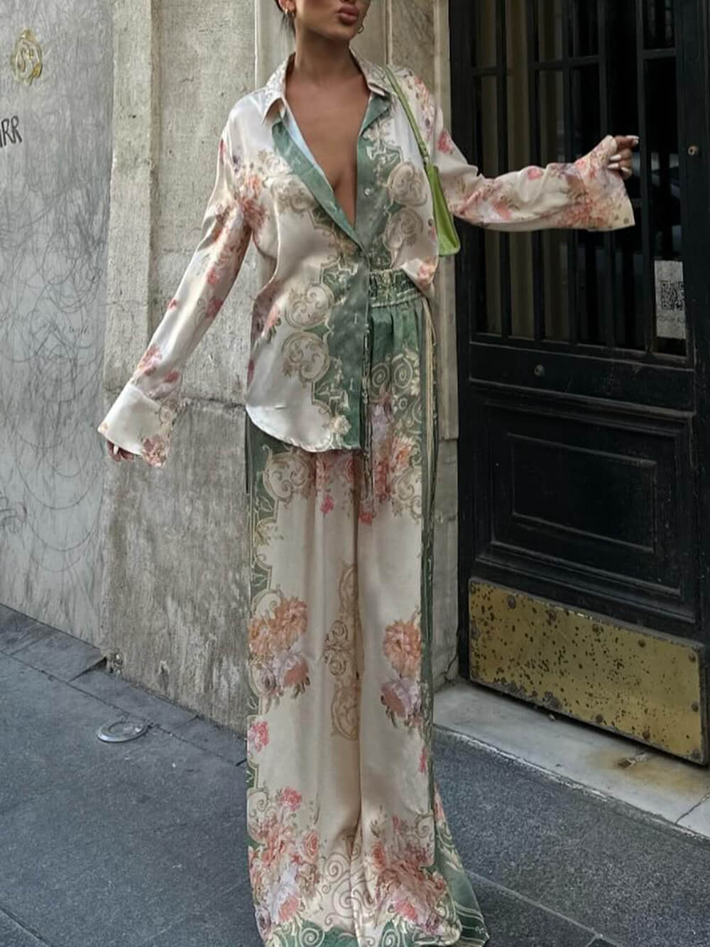 Unique Floral Loose Printed Stretch Waist Wide Leg Pants - Threadford