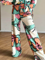 Unique Graffiti Print Elastic Waist Pocket Straight Pants - Threadford
