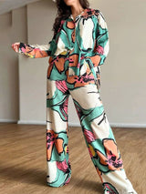 Unique Graffiti Print Elastic Waist Pocket Straight Pants - Threadford