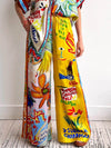 Unique Print Elastic Waist Pocket Pants - Threadford