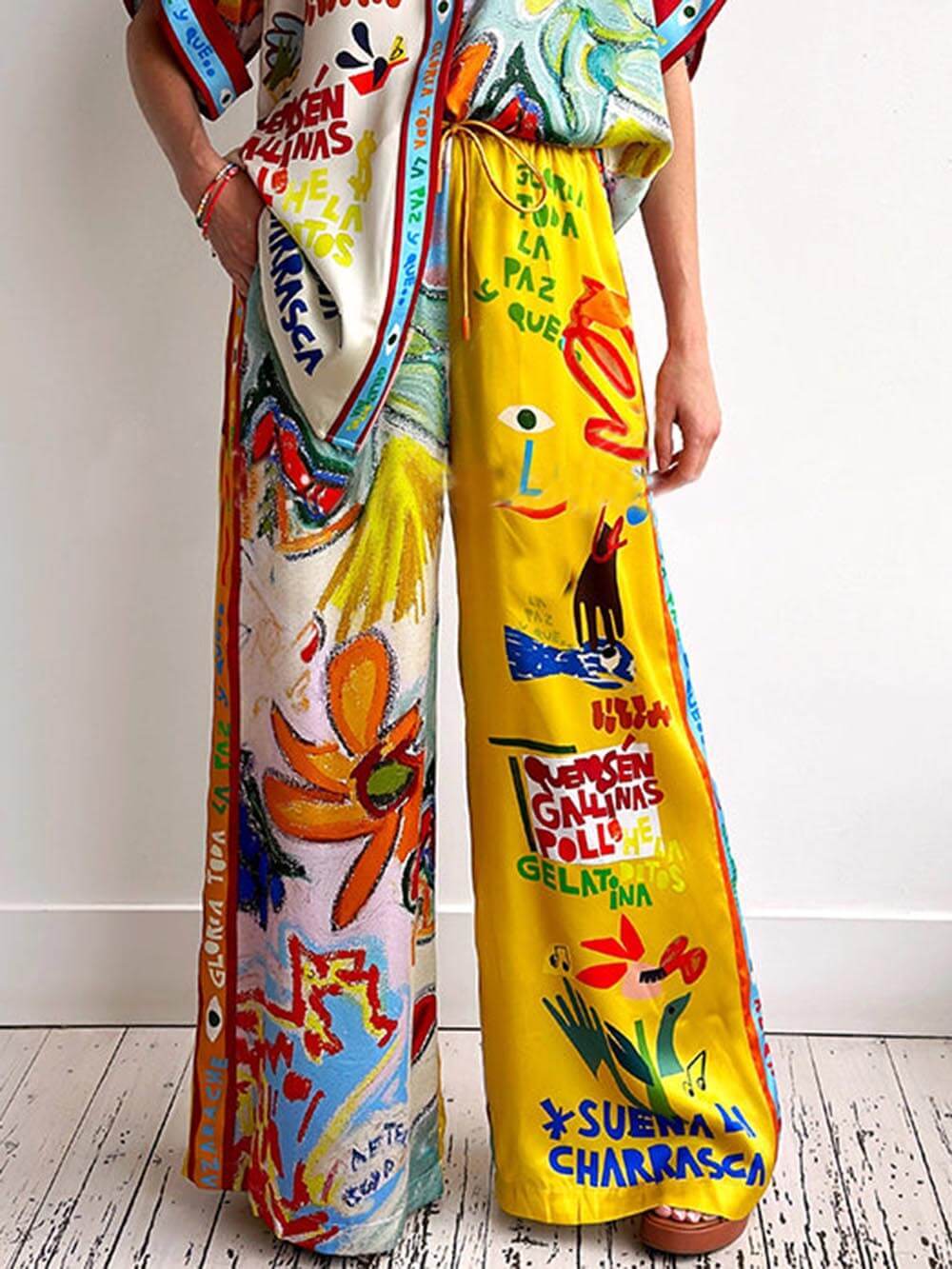 Unique Print Elastic Waist Pocket Pants - Threadford