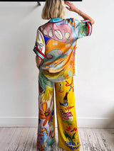 Unique Print Elastic Waist Pocket Pants - Threadford