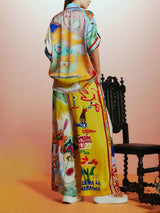 Unique Print Elastic Waist Pocket Pants - Threadford