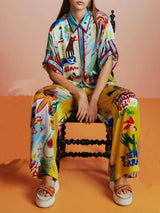 Unique Print Elastic Waist Pocket Pants - Threadford