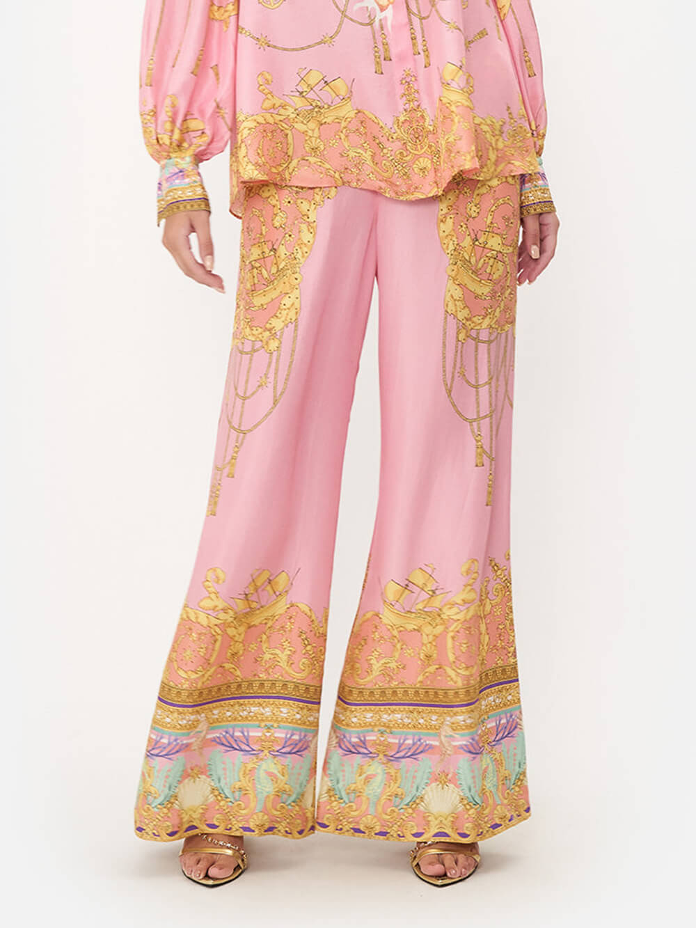 Special Print Fish Shape Loose High Waist Wide Leg Pants - Threadford