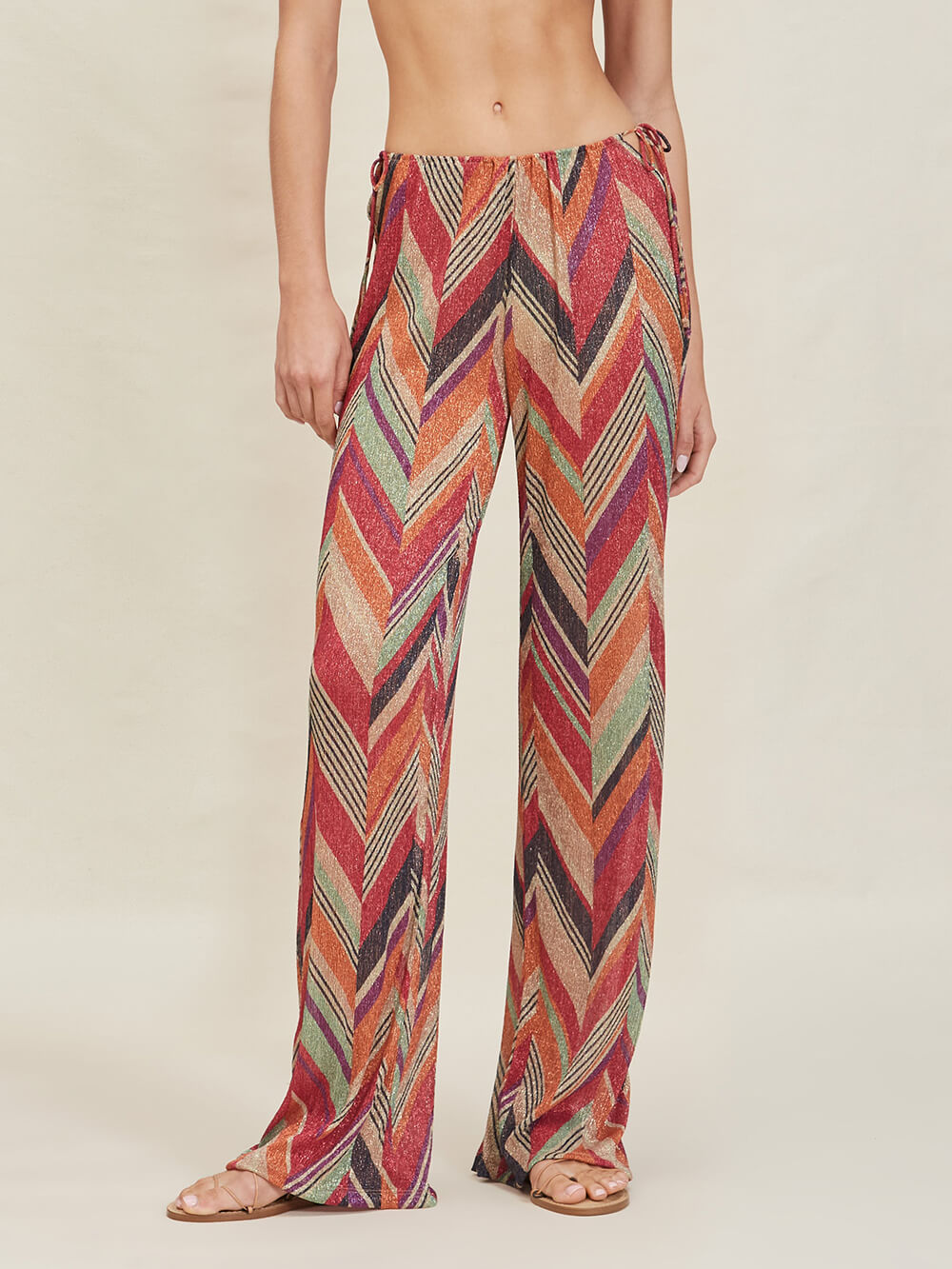 Seaside Vacation Geometric Print Side Tie Straight Pants - Threadford