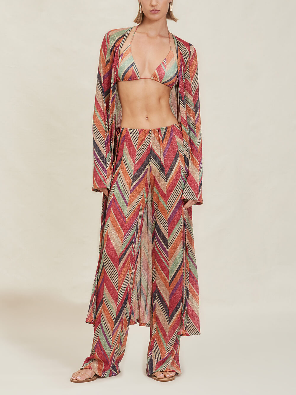 Seaside Vacation Geometric Print Side Tie Straight Pants - Threadford