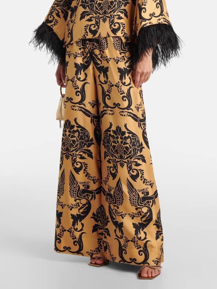 Ethnic Satin Print Pocket Wide-leg Pants - Threadford