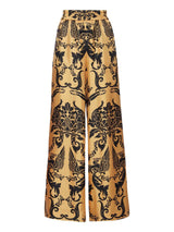 Ethnic Satin Print Pocket Wide-leg Pants - Threadford