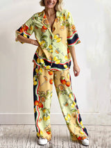 Modern Lemon Print Mid-Rise Wide Leg Pants - Threadford