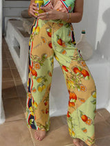 Modern Lemon Print Mid-Rise Wide Leg Pants - Threadford