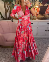 Carine | Dress with V-Neck and Floral Pattern - Threadford