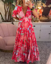 Carine | Dress with V-Neck and Floral Pattern - Threadford