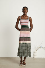 Daphné contrast-color knitted midi dress - Threadford