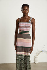 Daphné contrast-color knitted midi dress - Threadford