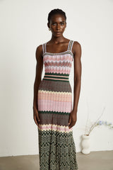 Daphné contrast-color knitted midi dress - Threadford