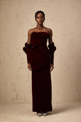 Azura Red Floral Appliqué Maxi Dress - Threadford
